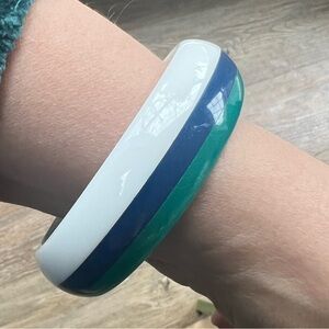 Vintage Bangle. White, Navy and Teal Bracelet.